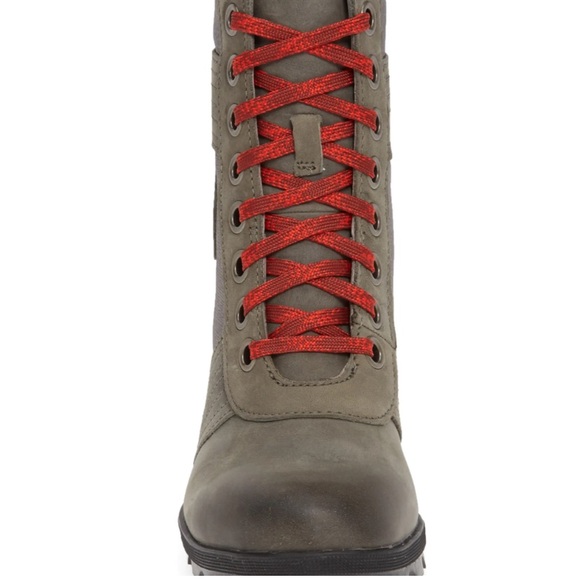 New! Sorel Lexie Wedge Lace Up Waterproof Leather Boot - Quarry w/red laces - Picture 7 of 10